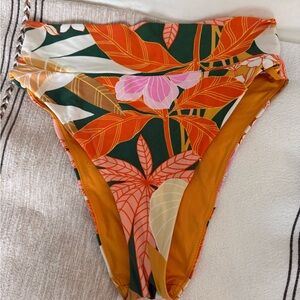aerie Tropical High-Cut Bikini Bottom in Orange, Green & Pink